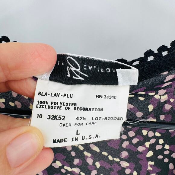 Vintage Byer California Y2K Sheer Tie-Front Blouse Black Purple Dot Print Size L - Picture 4 of 7